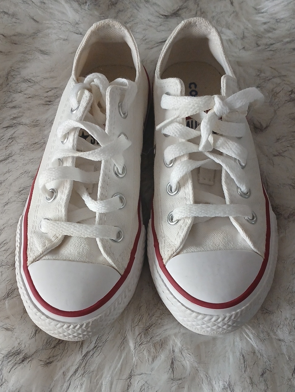 Converse Kids White Canvas Low-Top Sneakers with Red Stripe